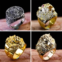 punk rings for men gift gold color lion wolf dragon head ferocious animal chunky finger ring gothic vintage jewelry accessories