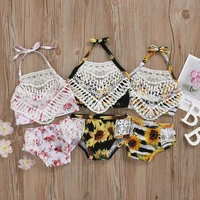 toddler girls floral bikini swimwear swimsuit halter bandage lace backless top shorts kid swimming bathing suit 2 5t