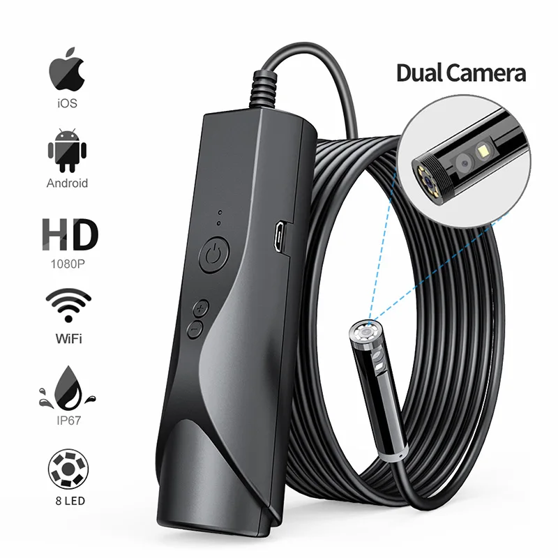 

WiFi Endoscope Camera IP67 Waterproof Borescope 1080P HD Dual Camera With Light Led for Android iPhone Car Repair Inspect Camera