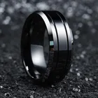 Популярное гладкое черное кольцо 8 мм из карбидной вольфрамовой стали с двойным желобом. Очарование мужчин. Модные трендовые аксессуары для помолвки