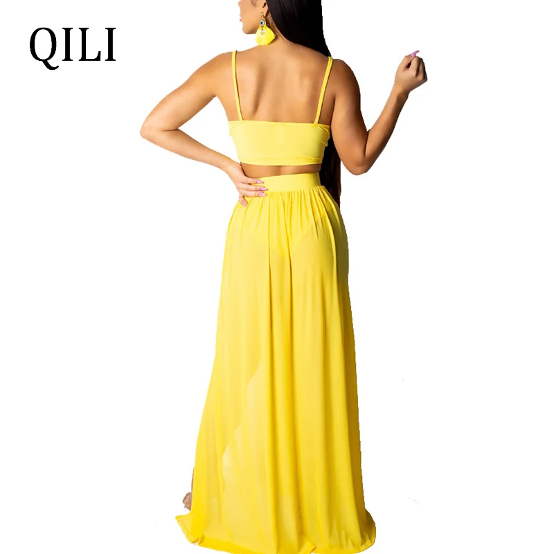 Пляжное шифоновое платье QILI черное желтое розово-красное комплект из двух