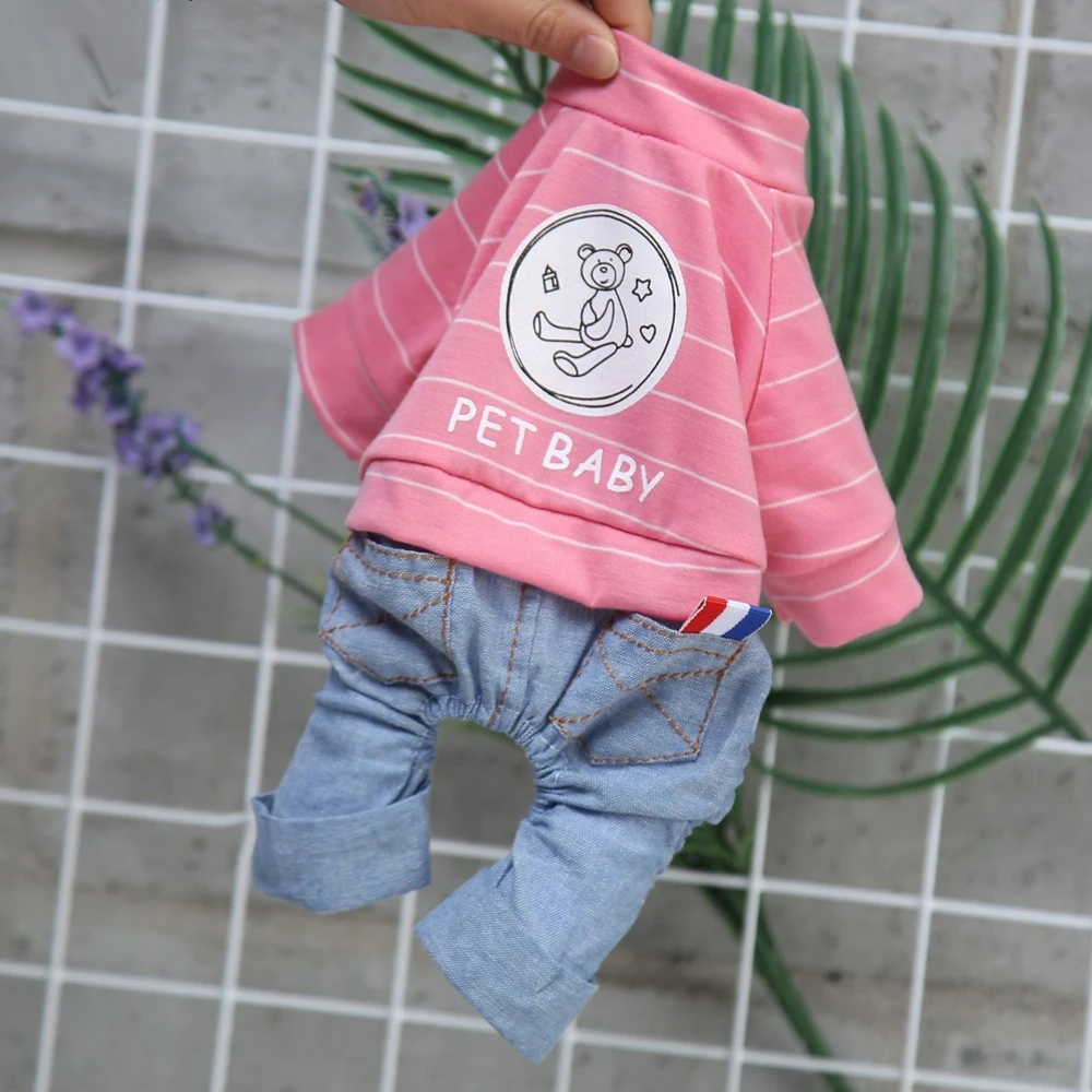 Полосатая футболка джинсовый костюм одежда для кошек и собак пальто