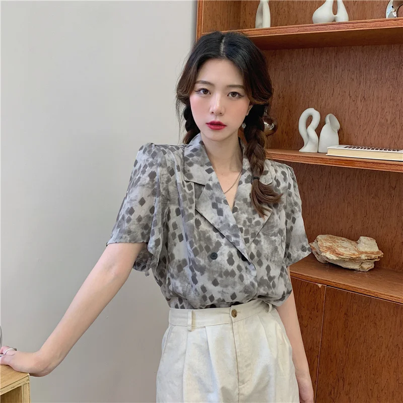Шикарный топ с коротким рукавом женская летняя шифоновая рубашка 2021 новый дизайн