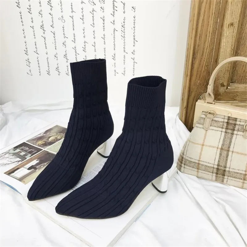 MOLAN Brand Designers 2019 Autumn Fashion High Quality Stretch Fabric Strange Heels Pointed Shoes Sock Boots Ladies Pumps | Обувь