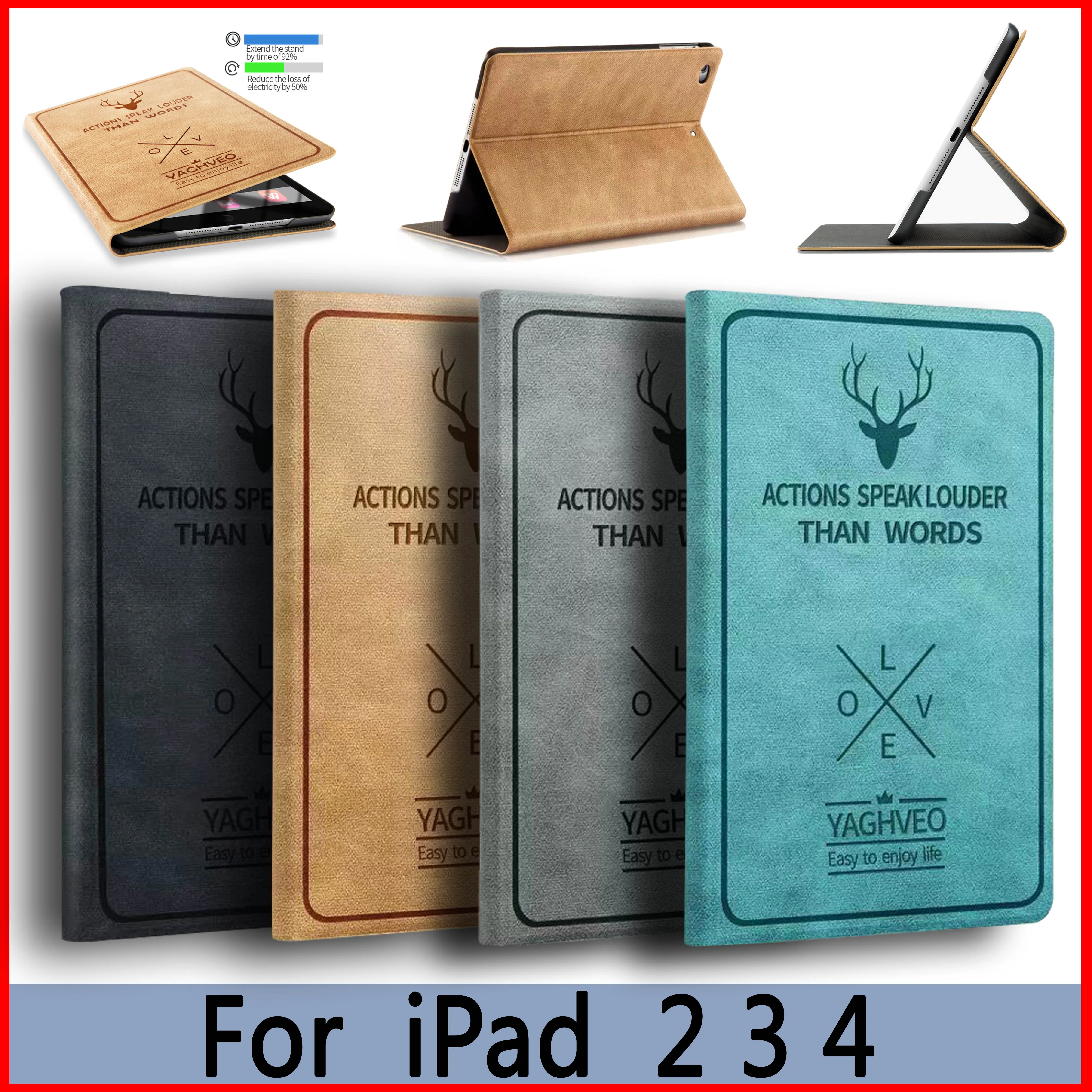 Чехол ZAIWJ с рисунком оленя в стиле ретро для iPad 2 3 4 откидной чехол функцией умного