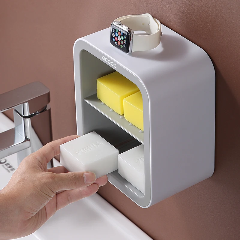 Двухслойная полка для слива мыла настенная стойка на присоске хранения в ванной