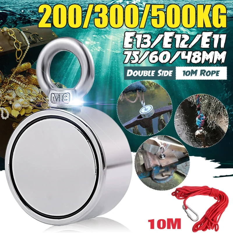 98/200/300/400/500 кг Один/двухсторонний сильный неодимовый магнит круглый + 10 м/20 м
