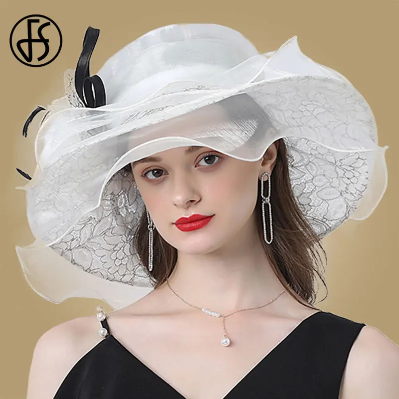 FS белый фетровая шляпа с широкими полями женская летняя Солнцезащитная Шапки