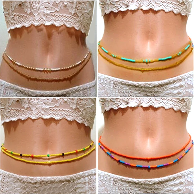 

2020 Bohemia Double Bead Belt Body Chain Women Summer Sexy Bikini Beach Waist Chain Charms Vintage Dress Waistband Belts