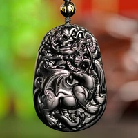 black obsidian dragon jade pendant necklace hand carved chinese fashion charm jewelry accessories amulet for men women gifts