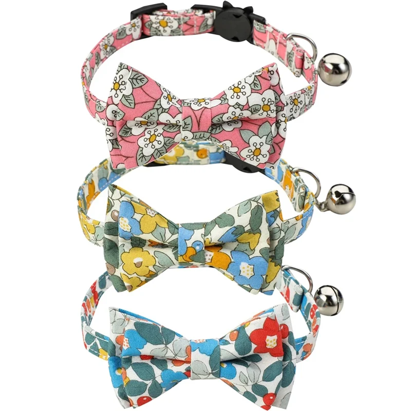 

Floral Bowknot Cat Collars Adjustable Rabbits Puppy Necklace Safe Breakaway Clasp Kitten Bow Tie Pets Chihuahua Accessories