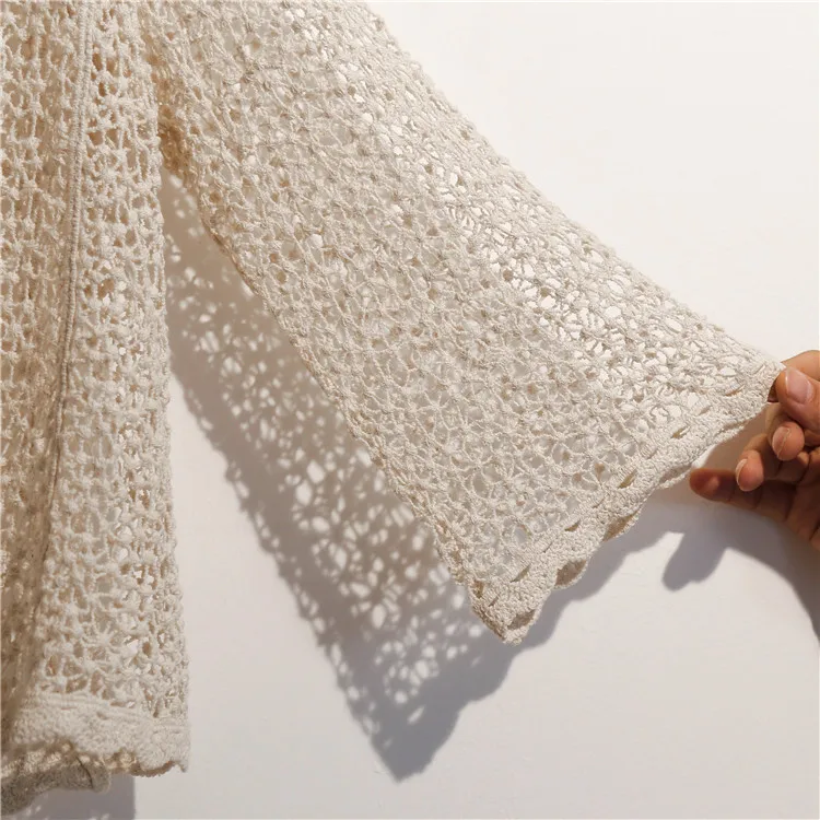 Ажурное кимоно кардиган летние вязаные женские рубашки с длинным рукавом