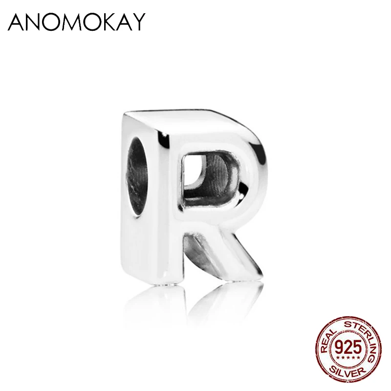 ANOMOKAY, новинка, 925 пробы, серебро, от A до Z, классика, 26 букв, бусины, амулеты, подходят для браслетов Pandora, сделай сам, изготовление ювелирных изделий