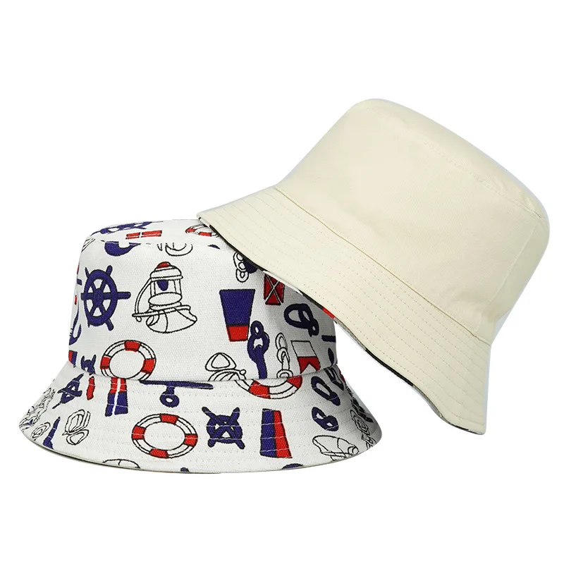 

Bucket-Hats Men Women Dot Striped Print Sunscreen Fisherman Cat Cotton Fashion Anti-sun Hip Hop Travel Panama Hat 2021 New