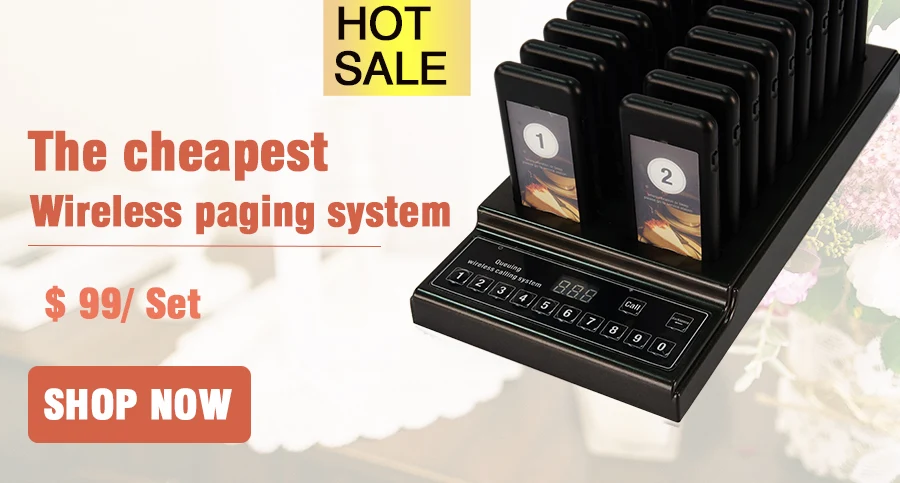 YARMEE Pager Restaurant 999 channel wireless Calling System with 10 coaster pagers for waiter pagers for queue system