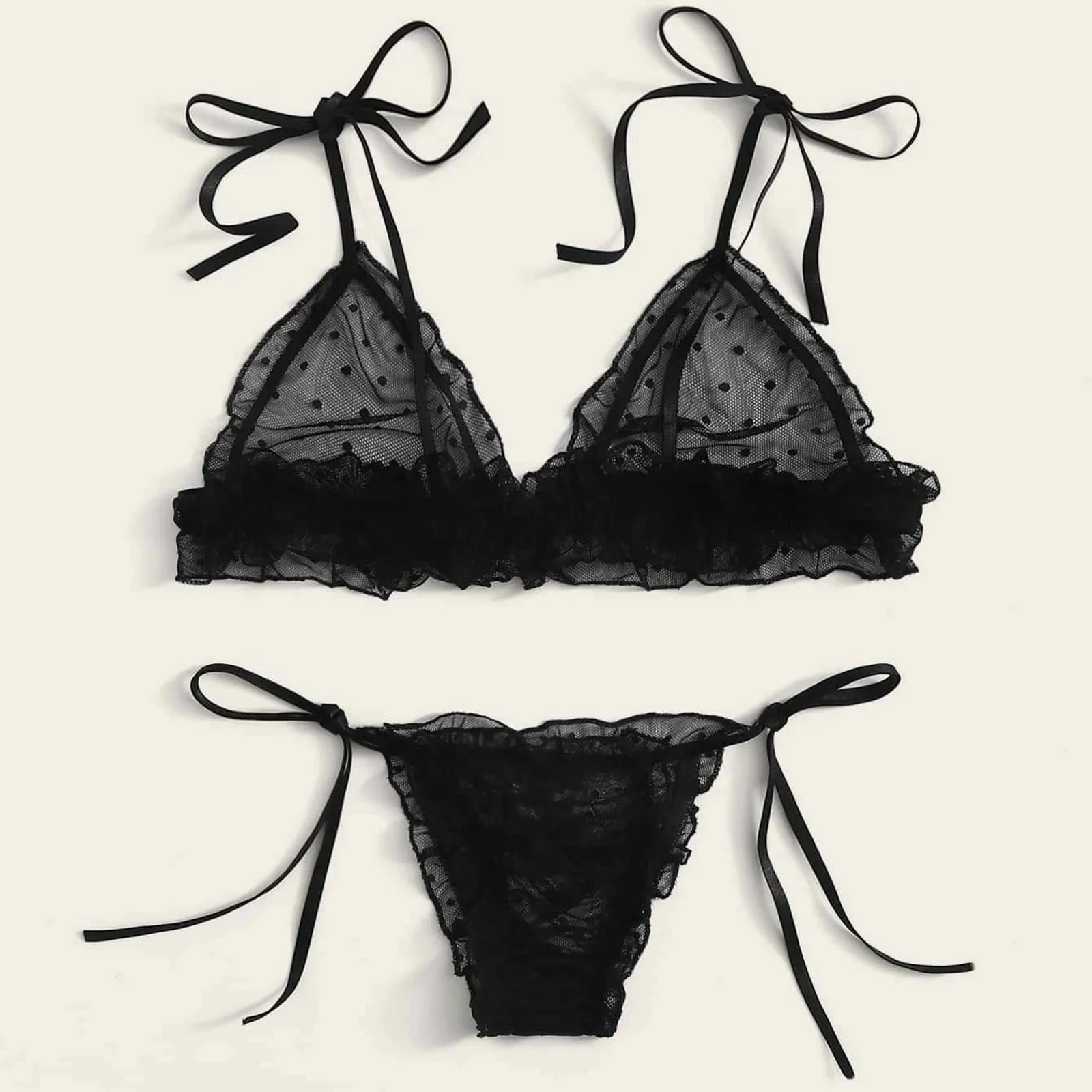 

Эротическое белье сексуальное Для женщин из сетчатой ткани в горошек; Кружевное Беспроводной бюстгальтер сексуальный бандаж, нижнее бельё ...