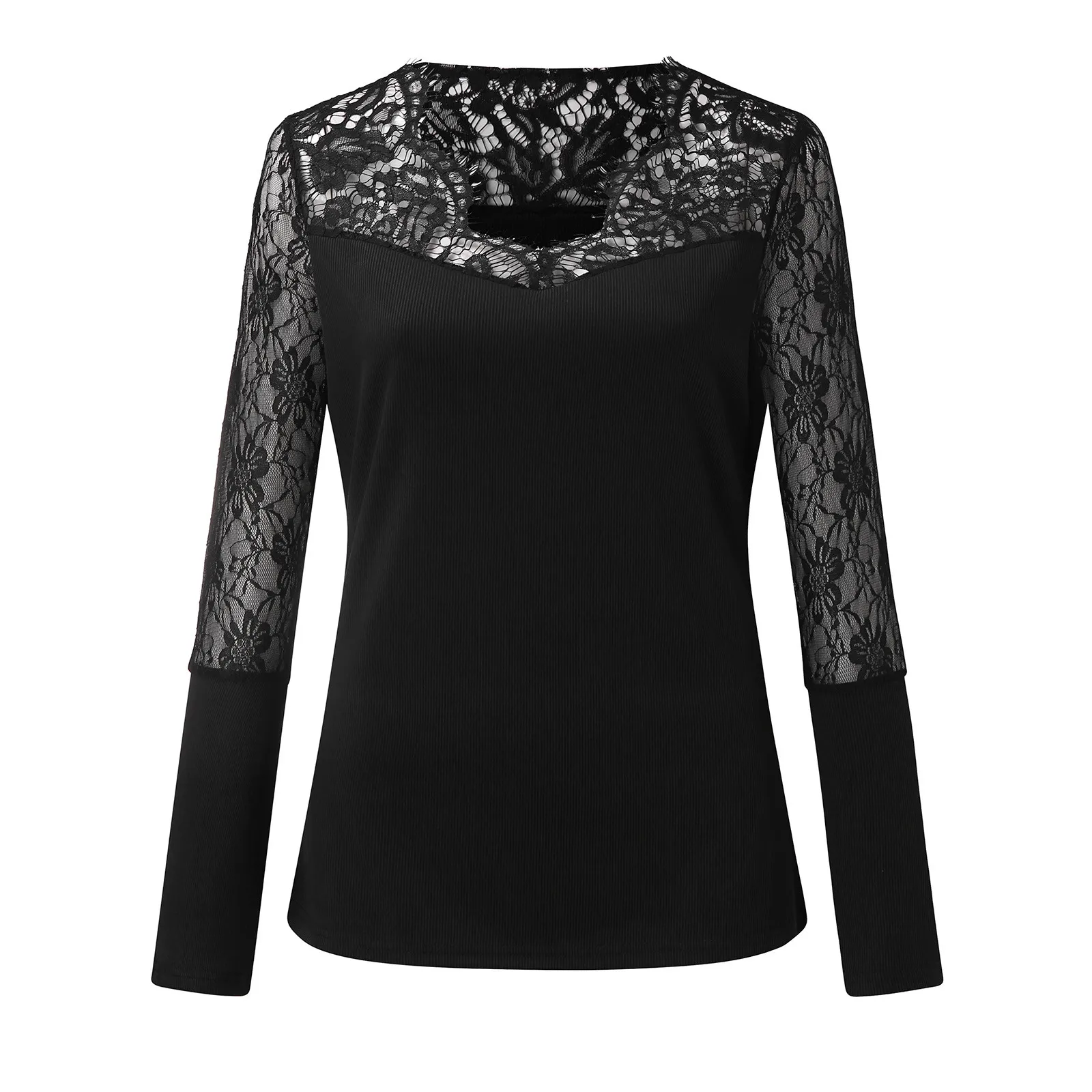 

Fashion Sexy Tops Women 2021 Summer long sleeve Top Commuting Pullover V-neck Lace Bottoming Blouses Shirts
