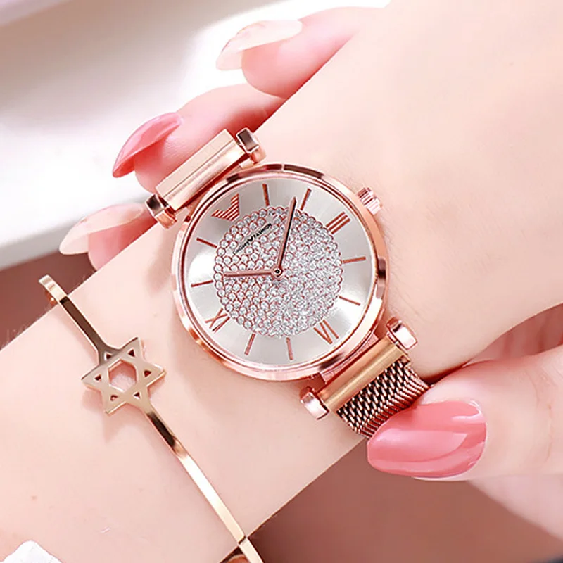 Роскошные часы для женщин Кристальное платье магнитные модные женские