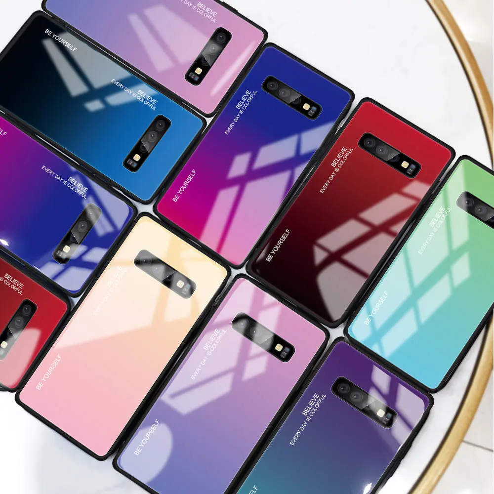 KISSCASE Tempered Glass Phone Case For Samsung A50 A70 A40 A30 Gradient Cases S8 Plus S9 S10 S10E A7 2018 Back Cover |