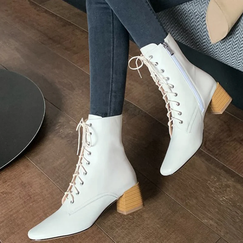 

Rizabina New Women Ankle Boots Real Leather Thick Heel Woman Winter Shoes Fashion Classic Short Boots Woman Footwear Size 34-39