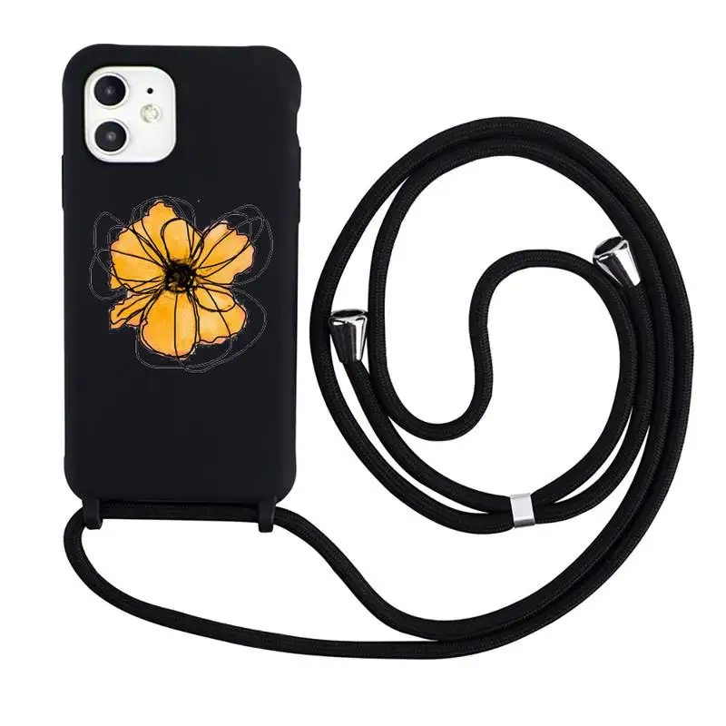 

Watercolor flowers gold leaves Phone Case Necklace Lanyard for iPhone 12 11 8 7 se 2020 mini pro X XS XR MAX Plus