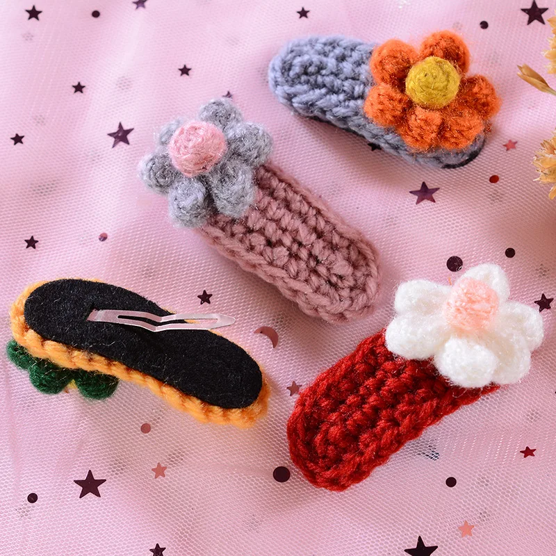 Cute Flower knitting Wool Hair Clips Girl Accessories Fashion Handmade Snap Hairpins Barrettes Women Ornaments |