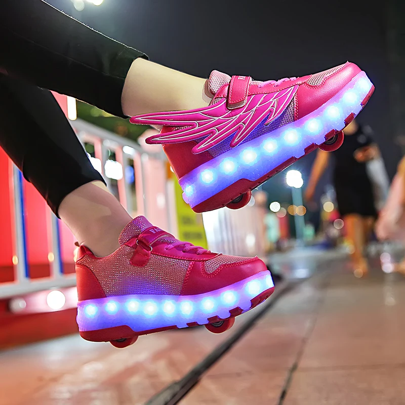 

Women Roller Sneakers LED Flashing Double Roller Skate Shoes USB Charging Child LED Colorful Flashing Roller Skates Sneakers