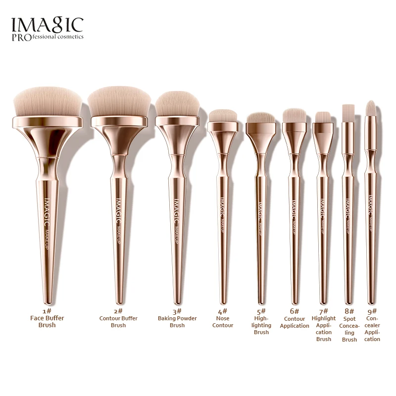 IMAGIC 9pcs/set Makeup Brushes Kit Soft Nylon Hair Partij Blending Brush Metallic Handle Profesional Oogschaduw Tools Set