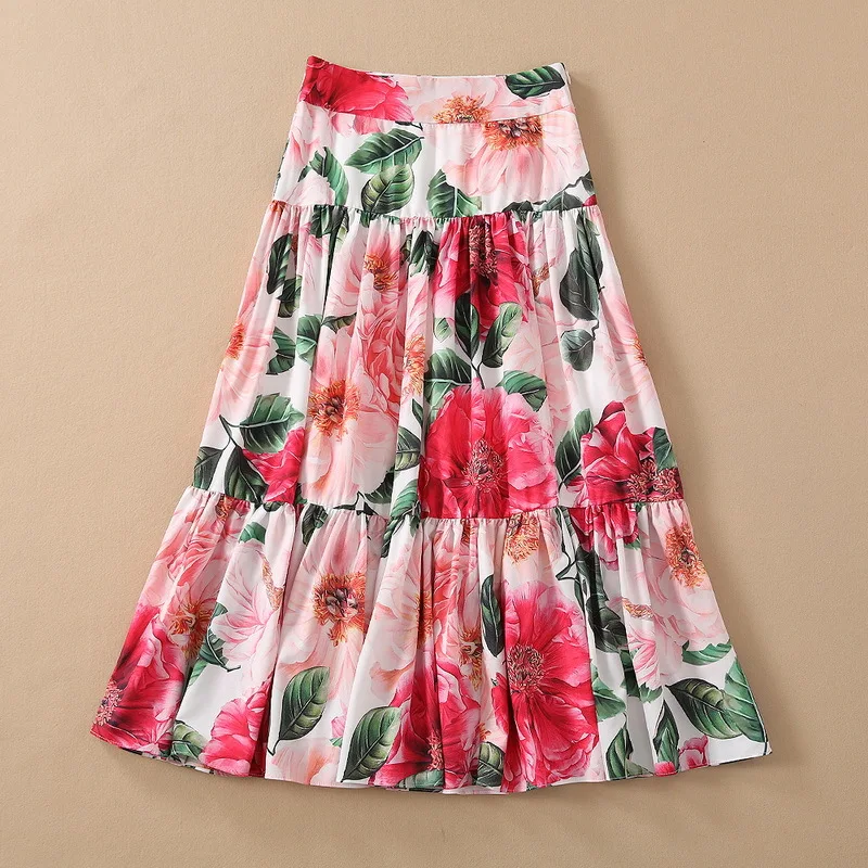 European and American women's wear for spring 2021  Floral print pleated fashion skirt