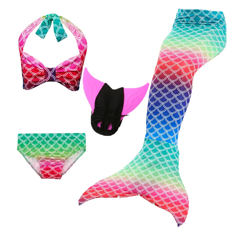 Mermaid 4pcs set Купальный костюм русалки из 3 предметов для девочек Детские костюмы для костюмированной вечеринки в стиле Zeemeerminstaart Cola De Sirena Cauda De Sereia - Цвет: Mermaid 4pcs set