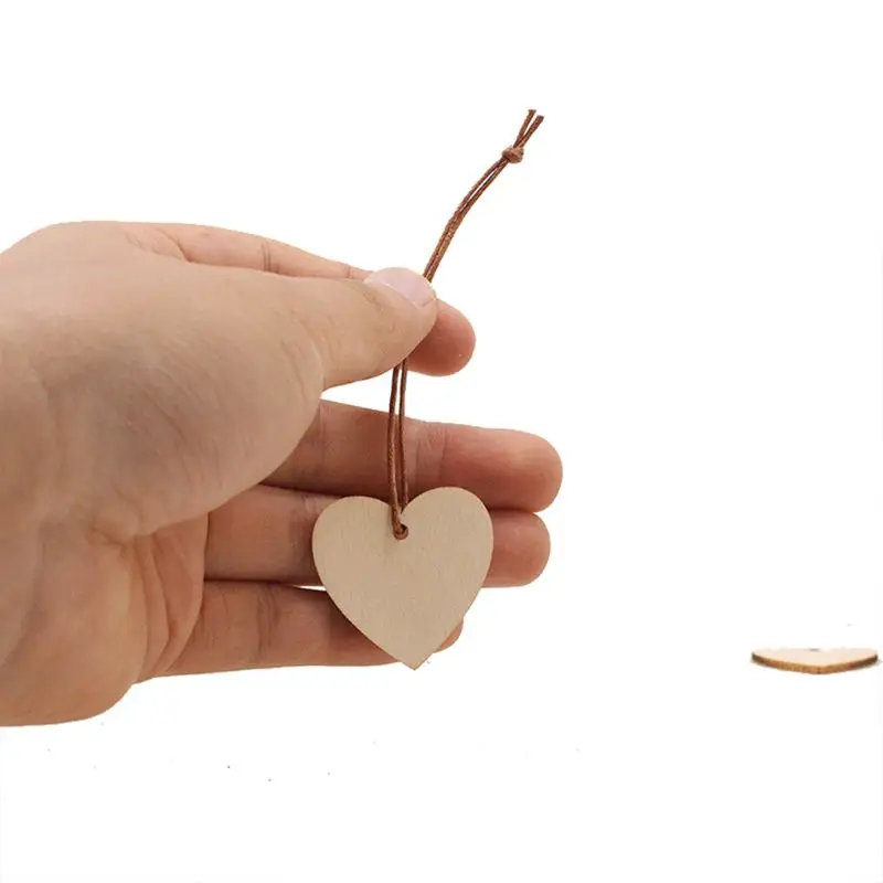 

100Pcs/Set 3.3cm Wooden Love Heart Shape Pendants with Rope DIY Craft Wood Pieces Wedding Christmas Party Hanging Decor