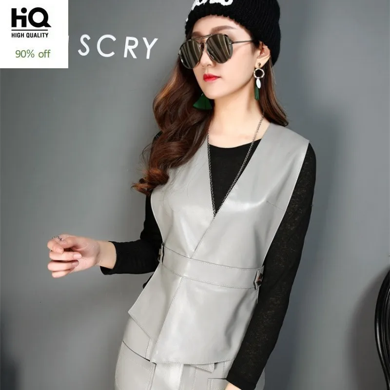 Модный женский Приталенный жилет из натуральной овечьей кожи с v образным