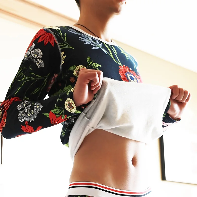 Мужское термобелье топы с плотным бархатным принтом компрессионное нижнее белье