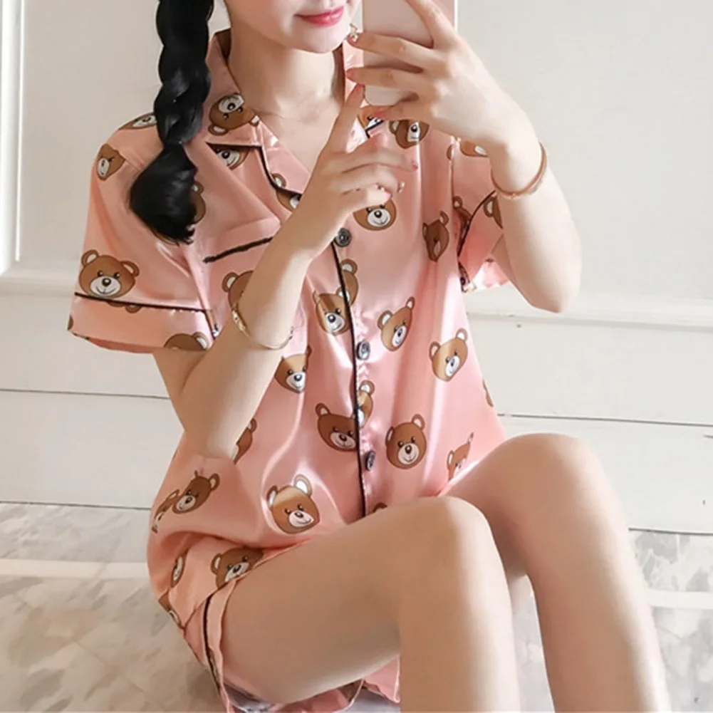 Летняя шелковая пижама с коротким рукавом комплект из двух предметов Милая