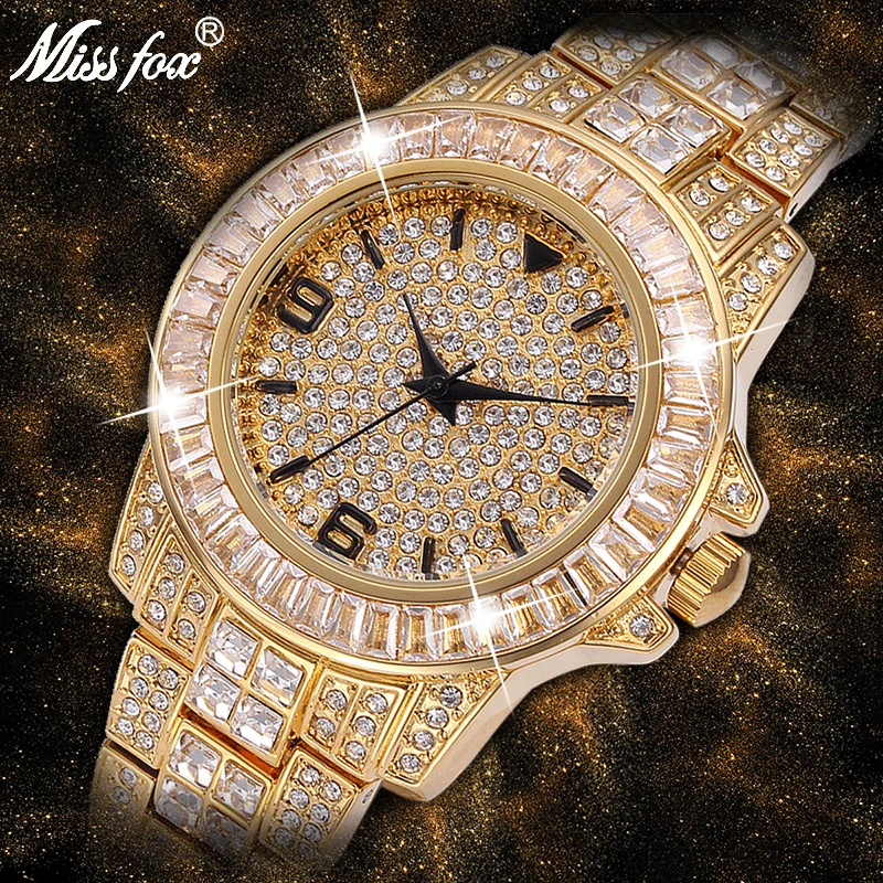 

Miss Fox Brand Women Watch fashion Luxury Gold Full Diamond Watch Female Steel Timepiece Women Quartz watches relojes mujer