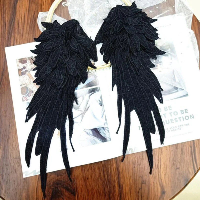 

Black White Little Fairy Angel Wings Embroidery Patches Wing Stage Performance Props For Halloween Cosplay Costumes Accessories