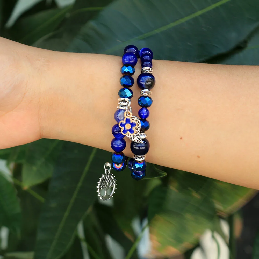 Blue Dressy Watch Bracelet for Xiaomi Mi Band 7 6 5 Wristband Bling Jewelry Strap for Mi Band 4 3 with Luxury Beaded for Women