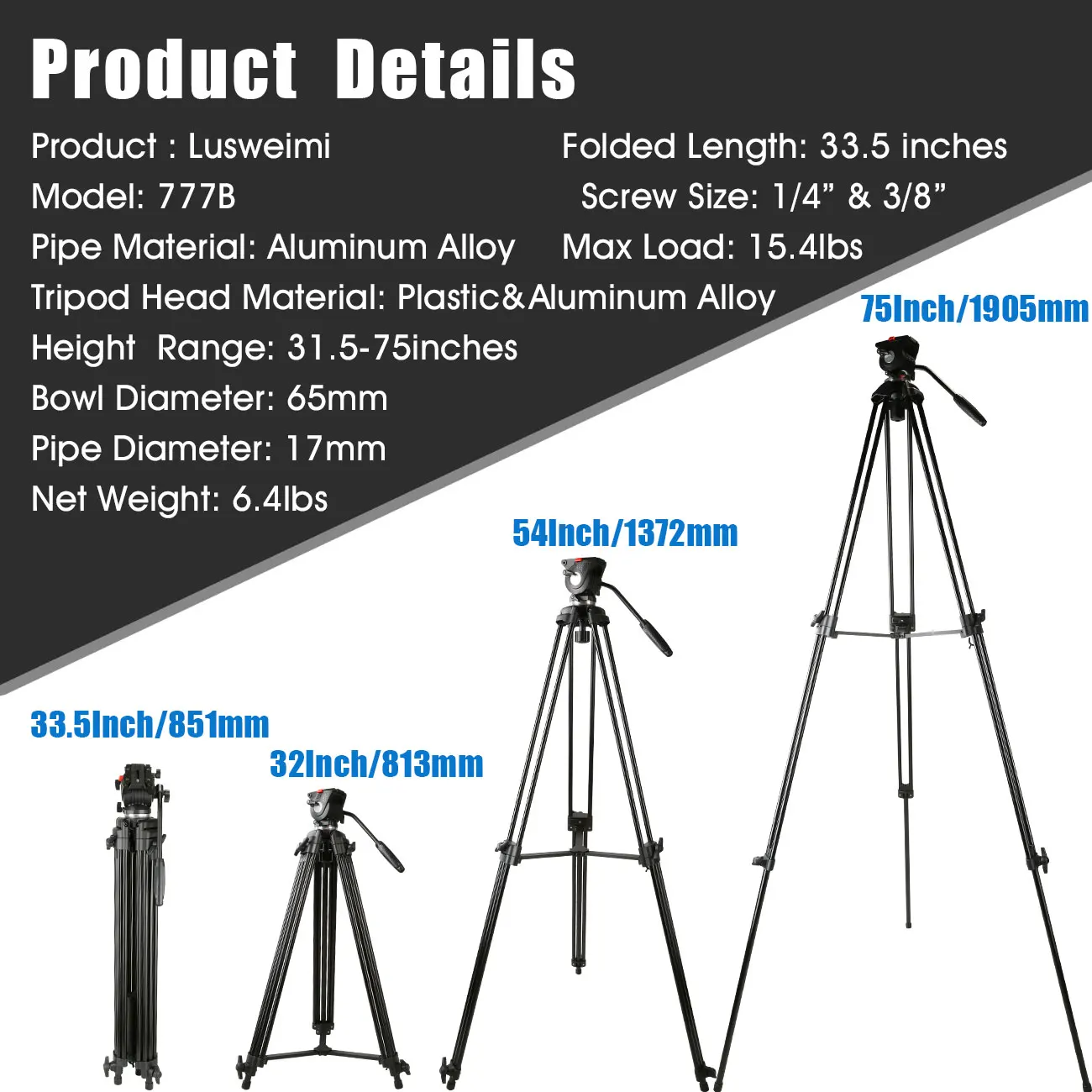 Профессиональный штатив для видеокамер алюминиевый Трипод 75 дюймов с жидкостной