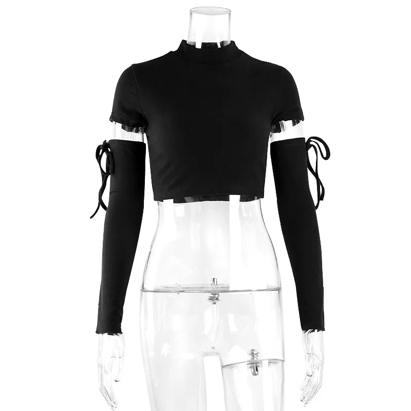 

FSNFOX Streetwear Casual Women T-shirts Gothic Harajuku High Waist Bodycon Long Sleeve Shirts Sexy Patchwork Sleeve Cotton Tops