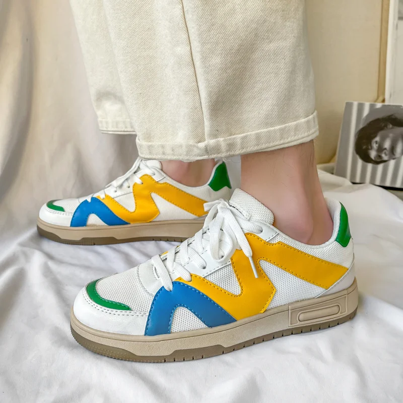 Korean Trend Color matching Harajuku Shoes New Arrival Summer Flat Sneakers Men Breathable Men's Mesh Shoes Low up Board Shoes