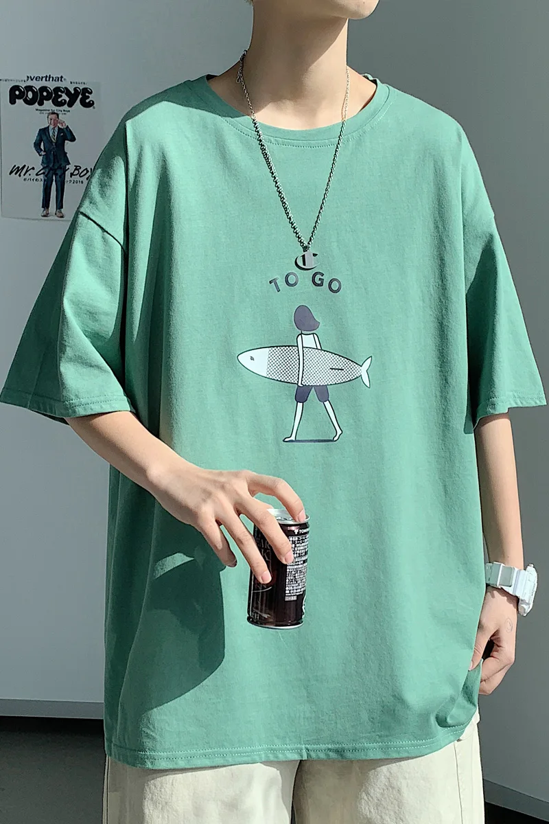 

Ice Short-Sleeved T-shirt Men's Summer Thin Loose 2021 Fashion Brand Clothes Ins Simple All-Matching T-shirt