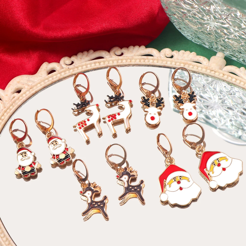

2021 Cartoon Santa Claus Elk Drop Dangle Earrings For Women Christmas Happy New Year Party Jewelry Accessories Creative Gift Hot