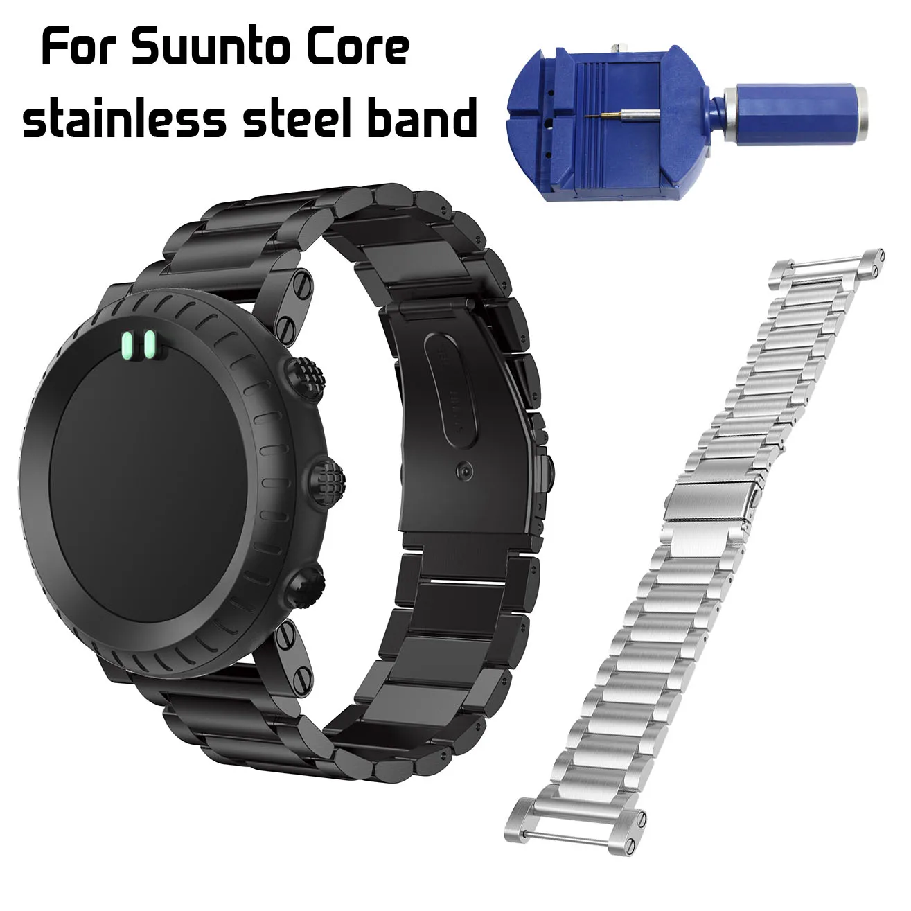 Ремешок сменный из нержавеющей стали для Suunto Core, металлический браслет для наручных часов с 3 бусинами, черный, серебристый, для мужчин и женщин, инструмент