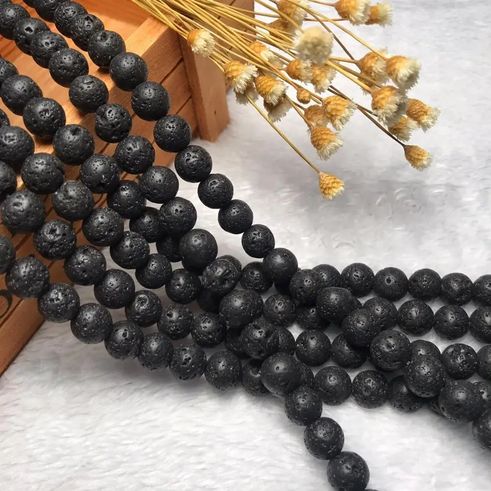 

Factory Wholesale 4mm 6mm 8mm 10mm 12mm Natural Black Volcanic Lava Stone Round Beads 15.5" Pick Size For DIY Jewelry Making