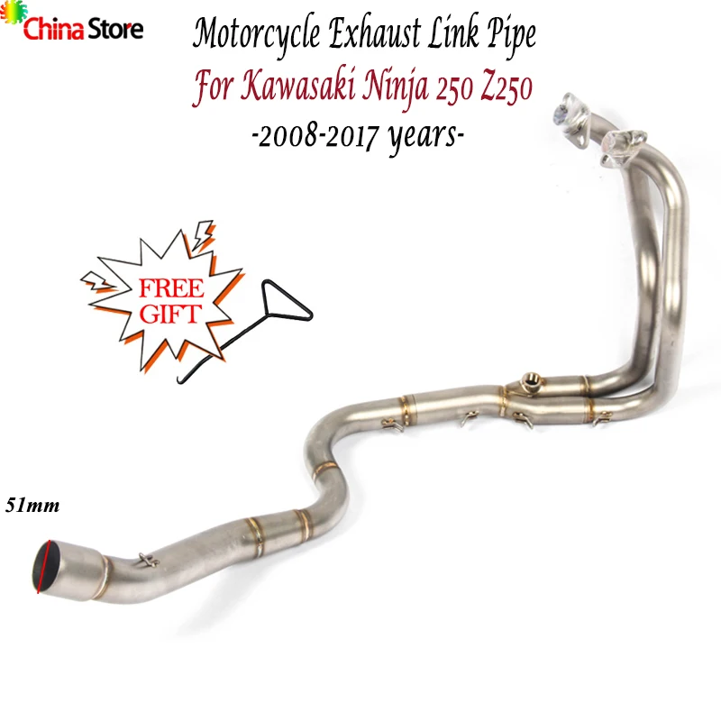 Выхлопная система мотоцикла 51 мм, передняя труба соединения Slip on для Kawasaki Ninja 250 300 Z250 Z300 2008 - 2017.