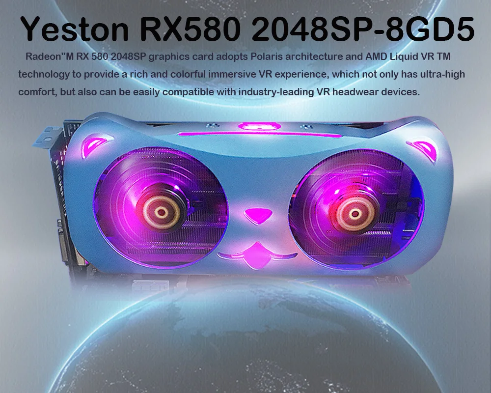 Yeston Radeon RX580 2048 SP-8G GDDR5 видеокарта игровая внешняя видеокарта для настольного компьютера CUTE PET PCI Express x16 3,0