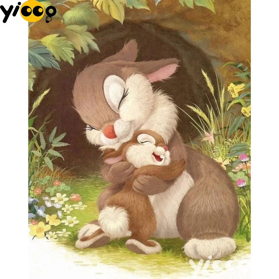 Камни в форме ромба/круглый дрель алмазного живопись Банни семья 5D DIY мозаичная