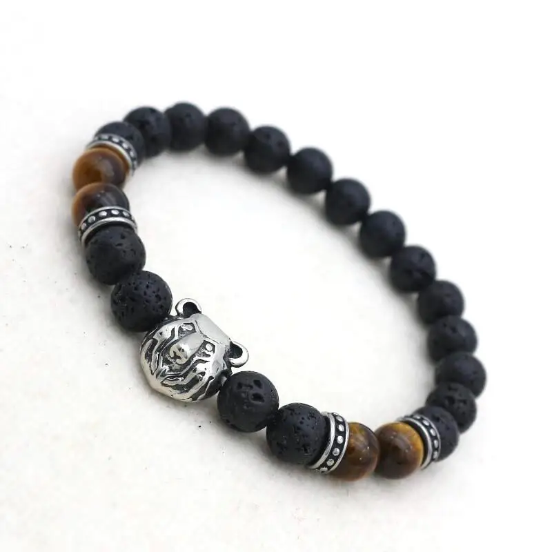 Прекрасный Титановый стальной браслет медведь вулкан Лава тигровый глаз камень