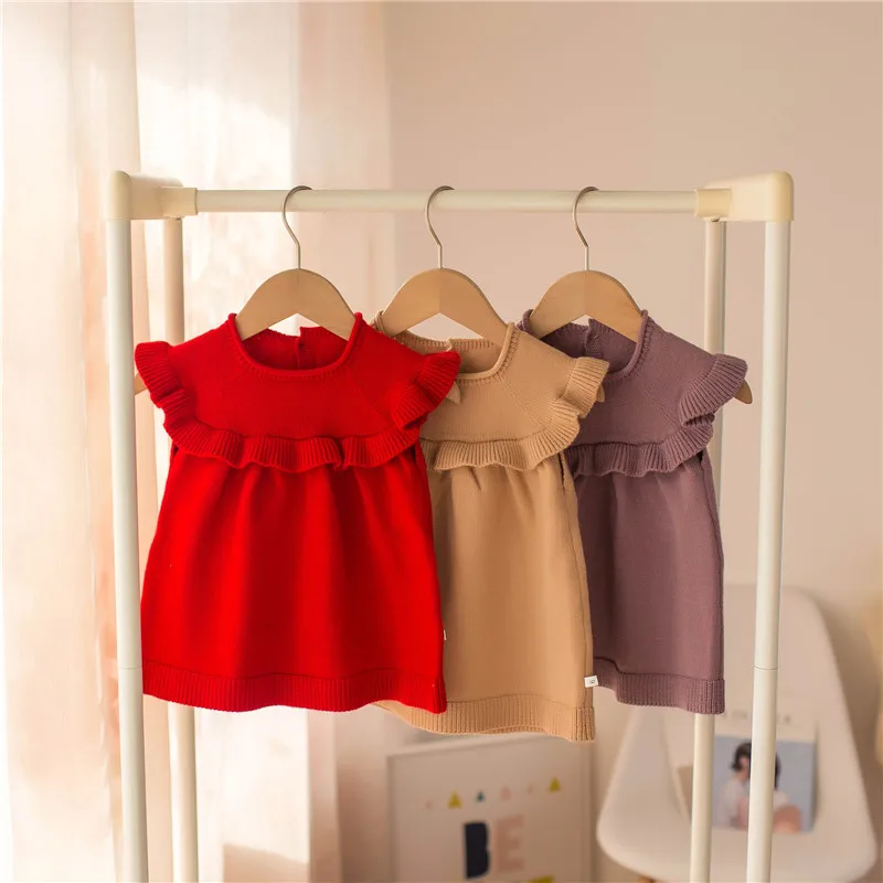 Демисезонное платье для маленьких девочек жилет свитер милая вязаная одежда