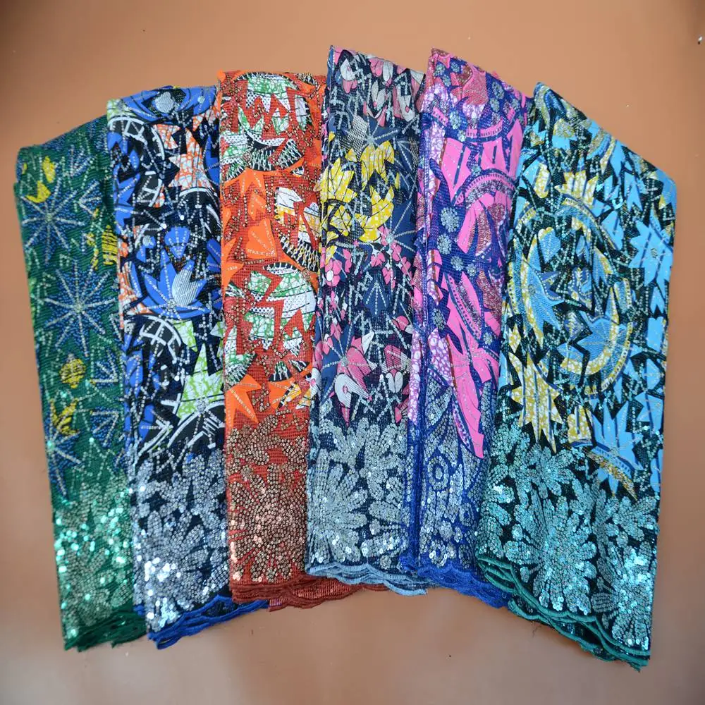 

Новое поступление, красивая вышитая африканская кружевная ткань из вощеной Анкары, французская кружевная ткань с блестками, 5 ярдов для сва...